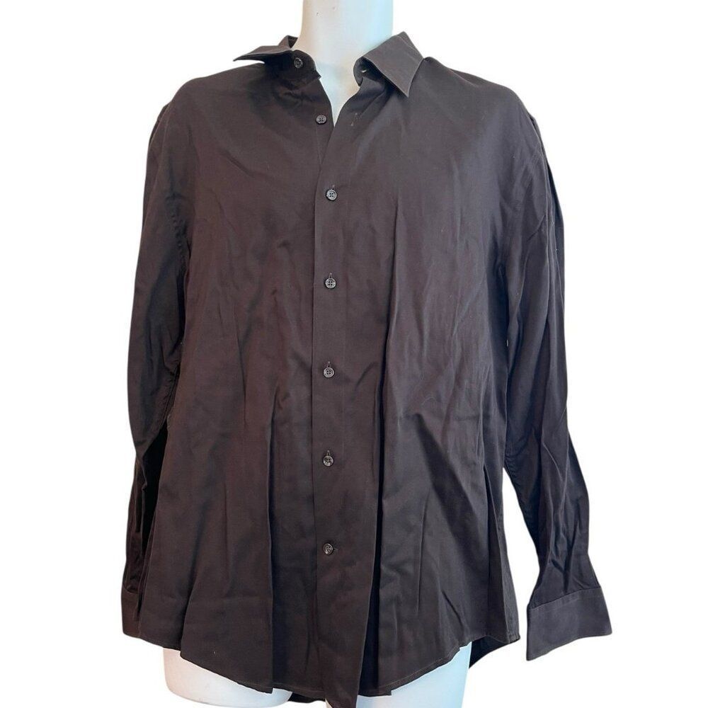 Perry Ellis Mens XL City Fit Button Down Long Sleeve Dark Brown Dress Shirt